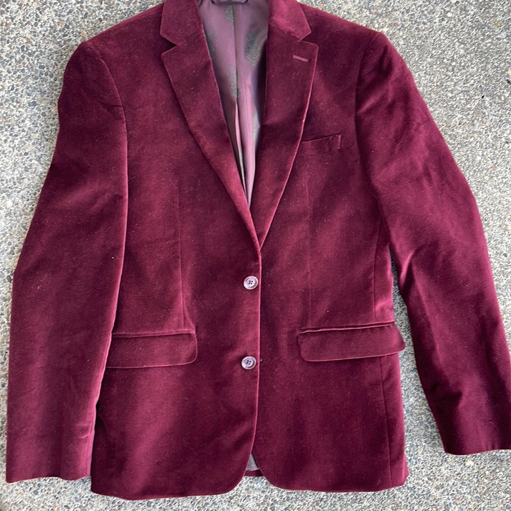 Bar III slim fit 36 small Mens blazer velvet maroon crimson